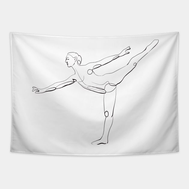 Minimalist Ballet Dancer Line Art - Graceful Arabesque Tapestry by nycsketchartist