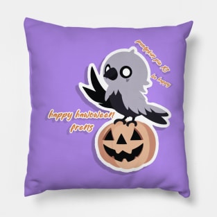 Cute Raven on a Pumpkin Pillow