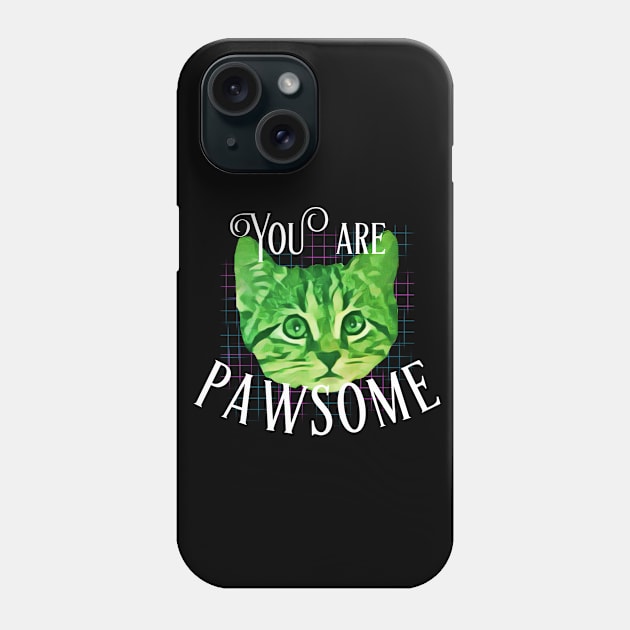 You are Pawsome-Green Kitty Phone Case by wildjellybeans
