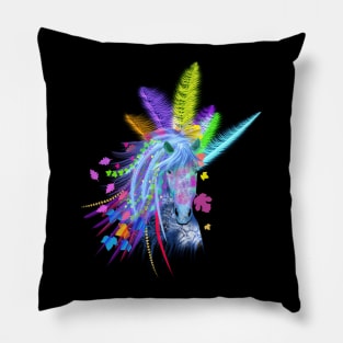 Tribal Horse with feathers Unicorn Horse head Pillow