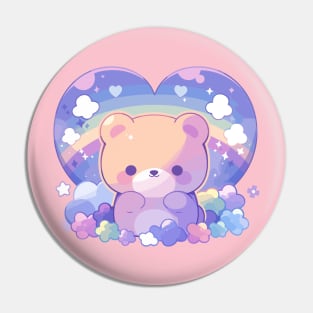 Cute Kawaii Baby Bear Cub With Rainbow Heart Pin