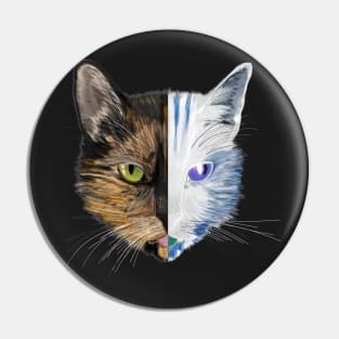 Tortoiseshell Cat Digital Art (Invert Right) Pin