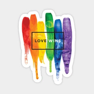 Watercolor LGBT Love Wins Rainbow Paint Typographic Magnet