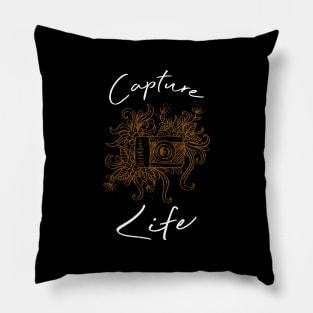 Capture life lettering with doodle camera. Pillow