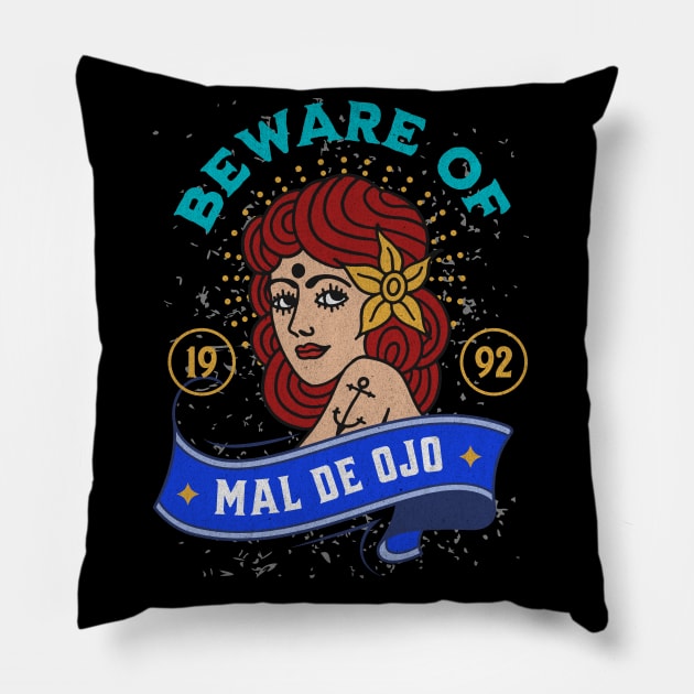 Mal De Ojo Tattoo Sailer Girl Pillow by TheCraftyDrunkCo