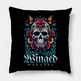 Winged Wonders Skull And Butterfly Pillow