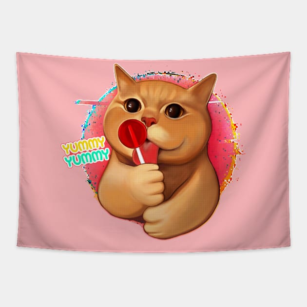 Cute cat with lollipop Tapestry by Meakm