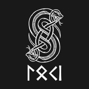 Loki Snake Symbol and Name in Nordic Runes T-Shirt