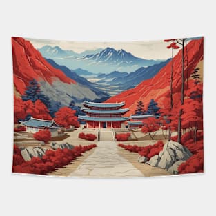 South Korea Travel Tourism Retro Vintage Tapestry