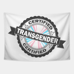 Certified Transgender Pride Seal of Approval with Pride Flag Background Tapestry