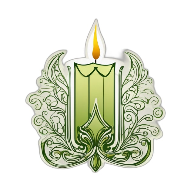 Elegant Green Candle with Ornate Swirls Design No. 613 by cornelliusy