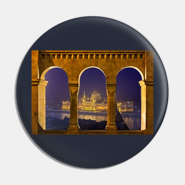 The Hungarian Parliament through the Fisherman's Bastion Pin by Cretense72