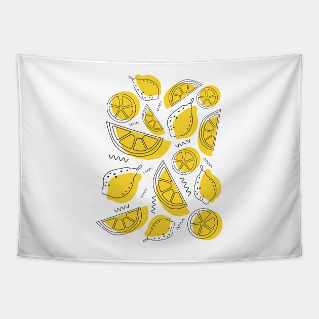 Abstract lemon line pattern Tapestry by novaya