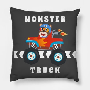 Cartoon vector of monster truck with little animal driver. Pillow