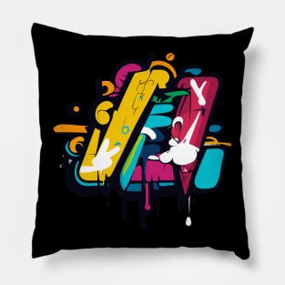 an urban t-shirt inspired by graffiti art and street culture, bold, colorful graffiti-style typography and street art elements Pillow