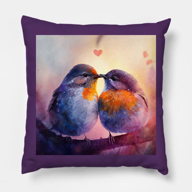 Cute Robins embrace each other in love- valentines day gift Pillow by UmagineArts