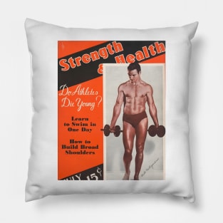 STRENGTH & HEALTH - Vintage Physique Muscle Male Model Magazine Cover Pillow