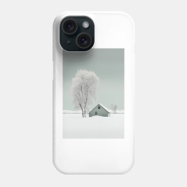 Swedish Winter Cottage Minimalist Art Print Phone Case by Abili-Tees