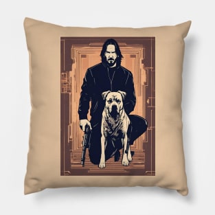 John Wick With Parabellum and His Trusty Dog Sunset Vintage Retro Movie Pillow