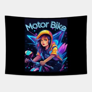 A Beautiful girl chibi style sitting on motorbike Tapestry