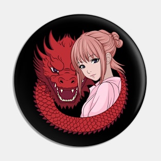 Anime Girl with Dragon Pin