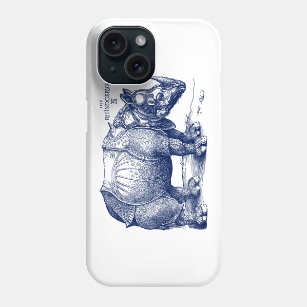 Albrecht Durer's Rhinoceros in Blue Phone Case by Pixelchicken