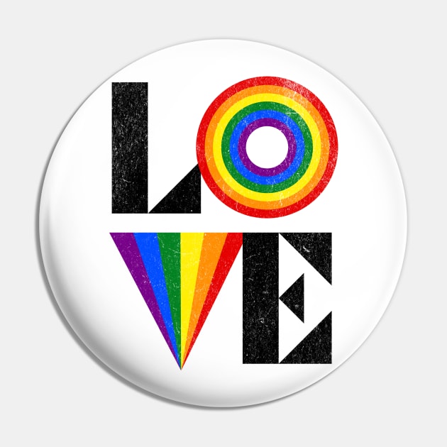 Retro LOVE LGBTQIA Rainbow Flag Distress Pin by PUFFYP