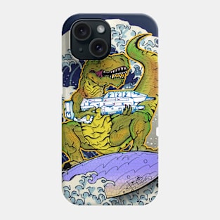 Surfing T-Rex with a gun! Phone Case