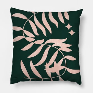 Botanical Plant, Palm Leaf, Earth Tones, Boho, Forest Green Pillow