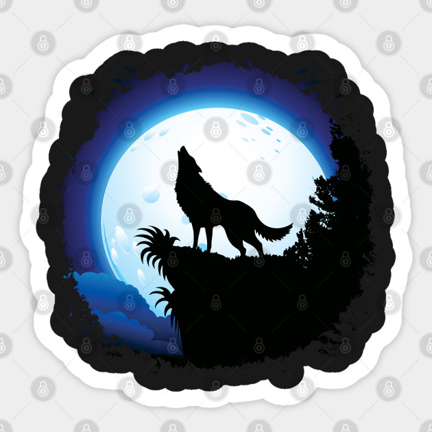 Wolf Howling At Blue Moon Wolf Sticker Teepublic