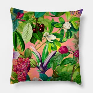 Trendy tropical floral leaves and fruits tropical pattern, botanical illustration, tropical plants, rose blush pink floral illustration Pillow