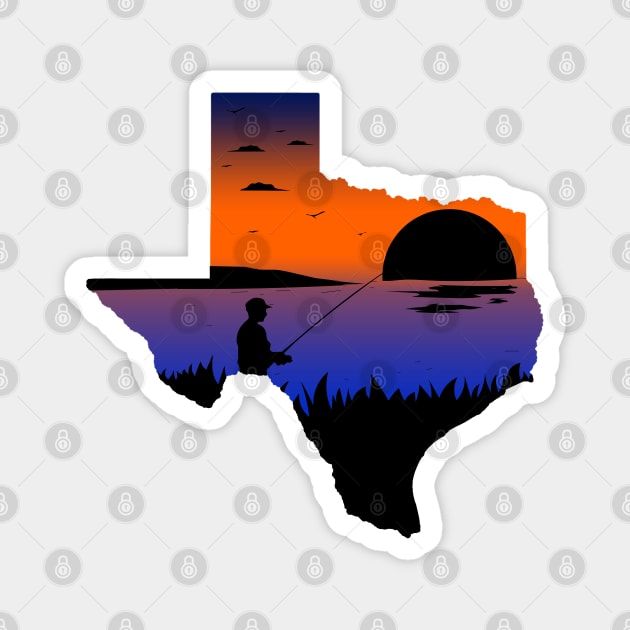 Texas Fishing Fisherman on the Lake at Sunset Silhouette Magnet by Sports Stars ⭐⭐⭐⭐⭐