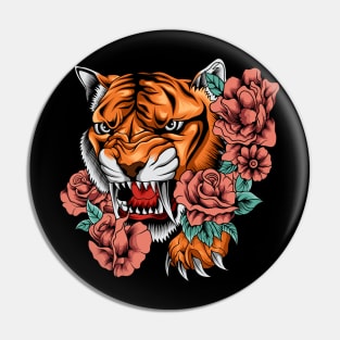 Roaring Tiger and Flower Pin