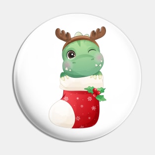 Cute Christmas T Rex Dinosaur In Stocking Pin