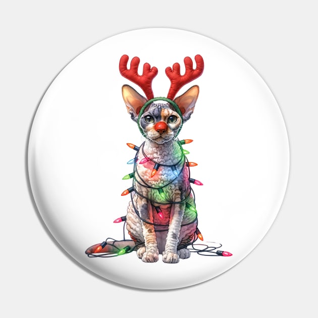 Christmas Red Nose Cornish Rex Cat Pin by Chromatic Fusion Studio