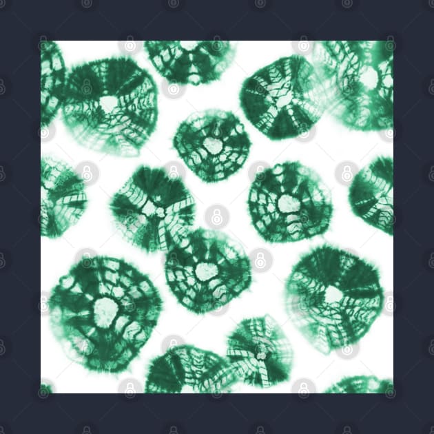 Shibori Kumo tie dye emerald green dots over white by marufemia