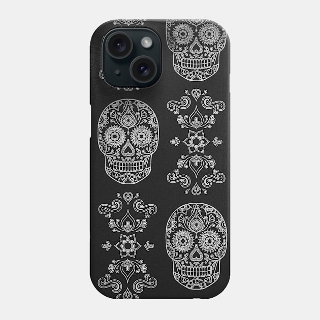 Unsplash Paisley Black and White Skull Phone Case by Down Home Tees