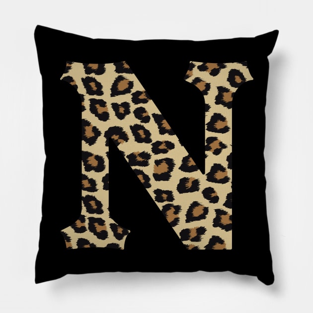 Letter N Leopard Cheetah Monogram Initial Pillow by squeakyricardo