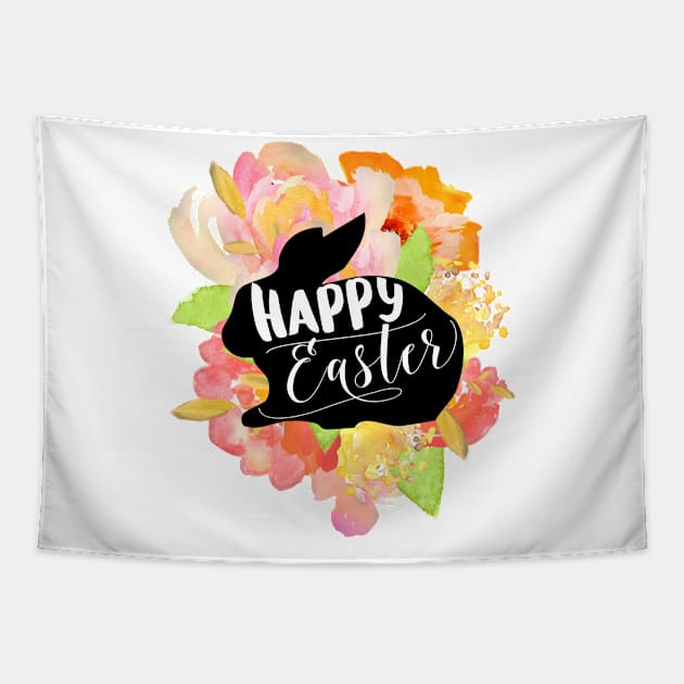 Happy Easter Bunny Floral Tapestry by TheBlackCatprints