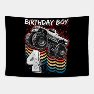 Birthday Boy 4 Monster Truck 4Th Birthday Tapestry