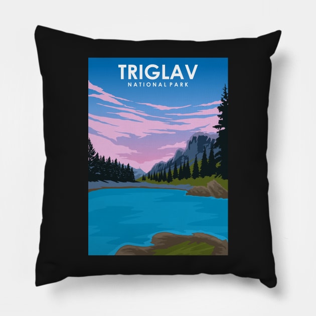 Triglav Solvenia National Park Travel Poster Pillow by jornvanhezik