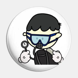 Ordinary Scuba Diving man, Minimal cartoon, plain cute design Pin