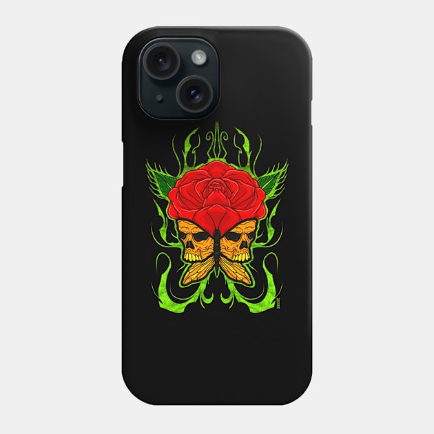 Skull winged butterfly and rose Phone Case by Chillateez 