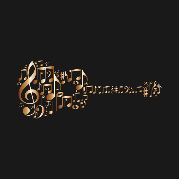 Guitar Art - Acoustic Guitar In Metallic Copper Music Notes by WIZECROW