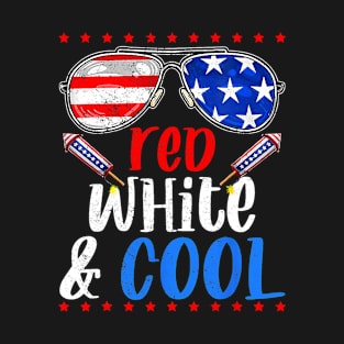 Red White And Cool Firework Sunglasses USA Flag 4th Of July T-Shirt