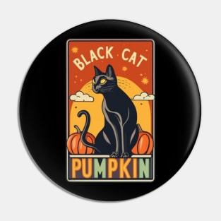 Black cat and pumpkin on a card Pin