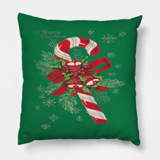 Vintage Merry Christmas Candy Cane Pillow