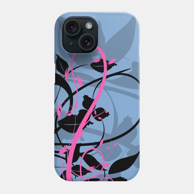 Blue and Pink Silhouette Floral Shadow Art Phone Case by Benny Merch Pearl