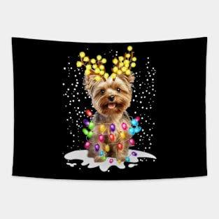 Merry Christmas Lights Santa Yorkshire Terrier Dog Lover Yorkie Tapestry