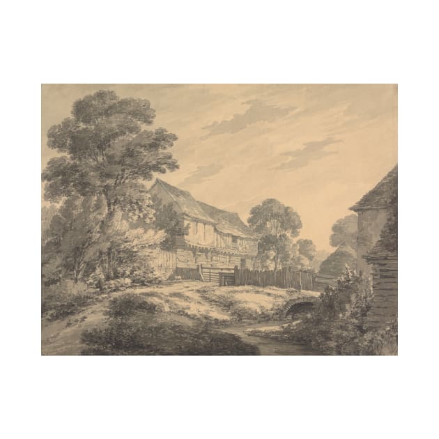 Farmhouse and Buildings by a Stream by Thomas Hearne by Classic Art Stall